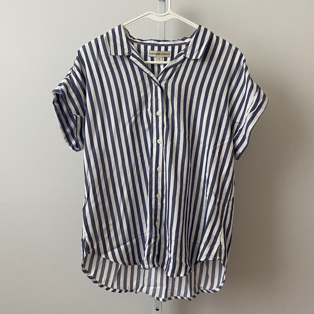 Alexander Jordan  Relaxed Coastal Clean Office Siren Striped Button Top S Blue